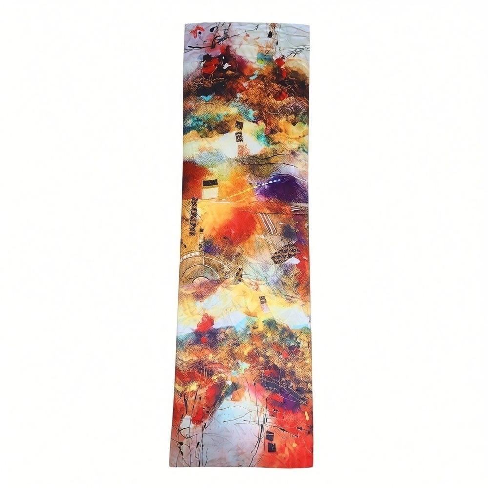 SIGI 100% Silk Scarf Art Abstract Print Colorful Asian Large Rectangle